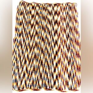 Vintage Afghan White Yellow Brown Golden Orange Afghan Blanket Throw 44" x 56"